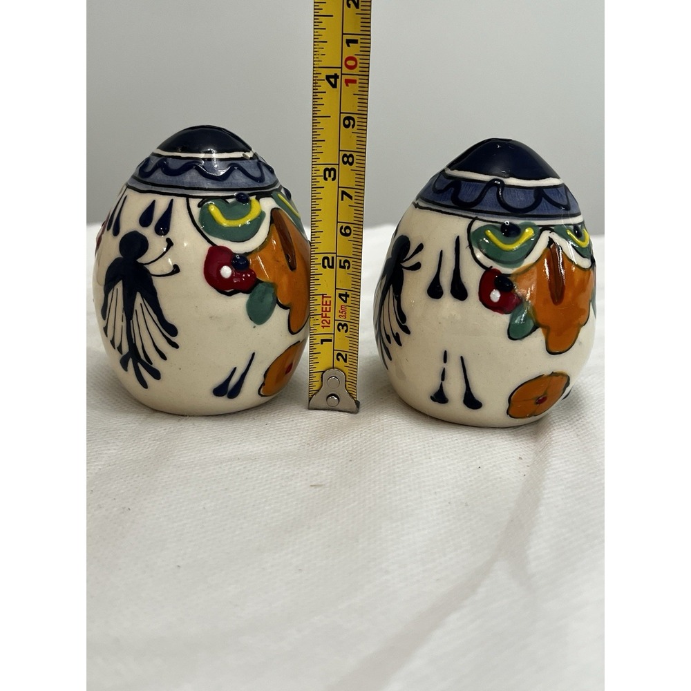 Talavera Salt Pepper Shakers Hand Painted Mexican Pottery Folk Art Fiesta Vtg - Picture 7 of 7